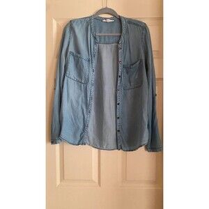 Love Tree Happens | Light Blue Chambray Button Up Shirt | Roll Tab Sleeves
